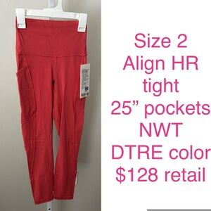 Lululemon size 2 align high rise leggings 25” with pockets nwt